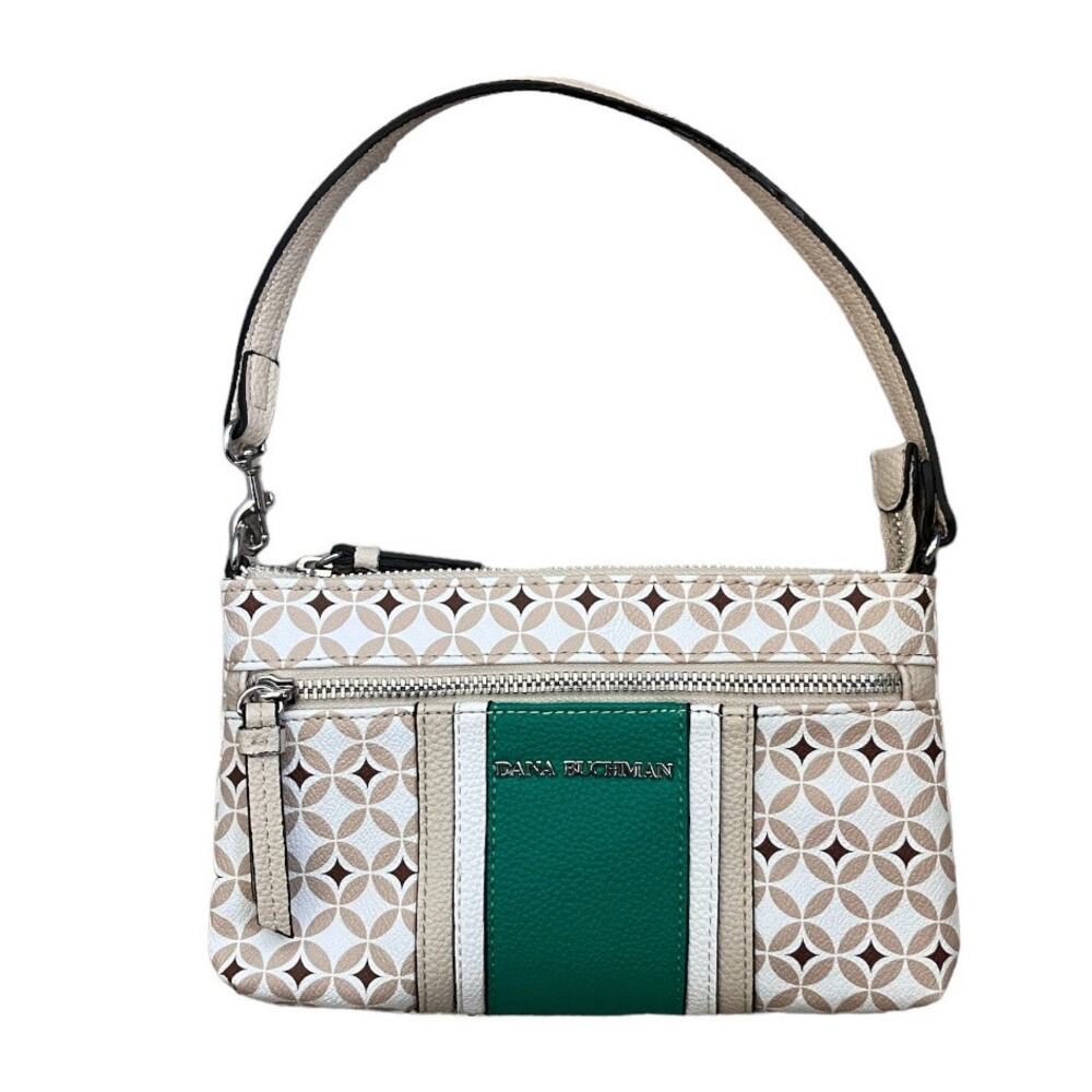 Dana Buchman Tan White Green Small Shoulder Purse